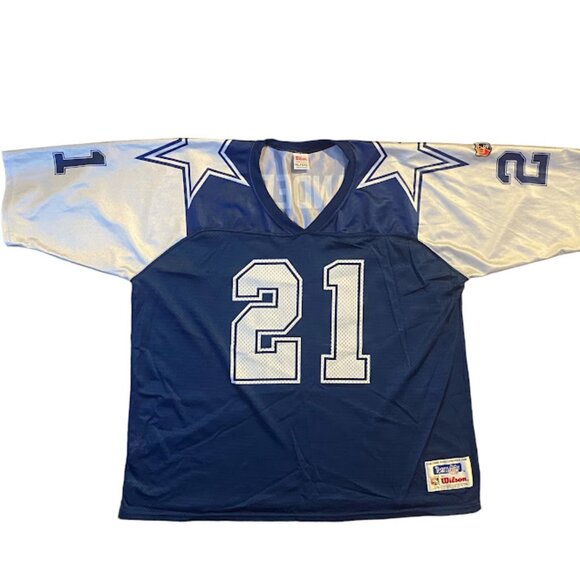 Vintage Men Wilson Deion Sanders Dallas Cowboys Blue Team NFL Football Jersey